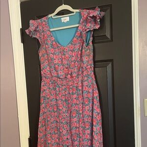Floral Maxi Dress in Pink and Blue